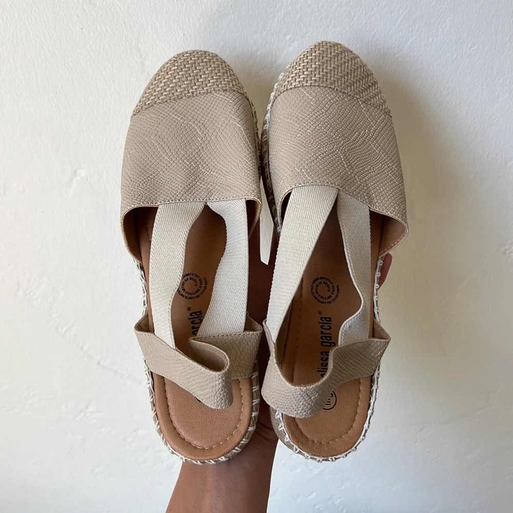 New off white neutral espadrilles cream woven slip on summer sandal flats 9 9.5